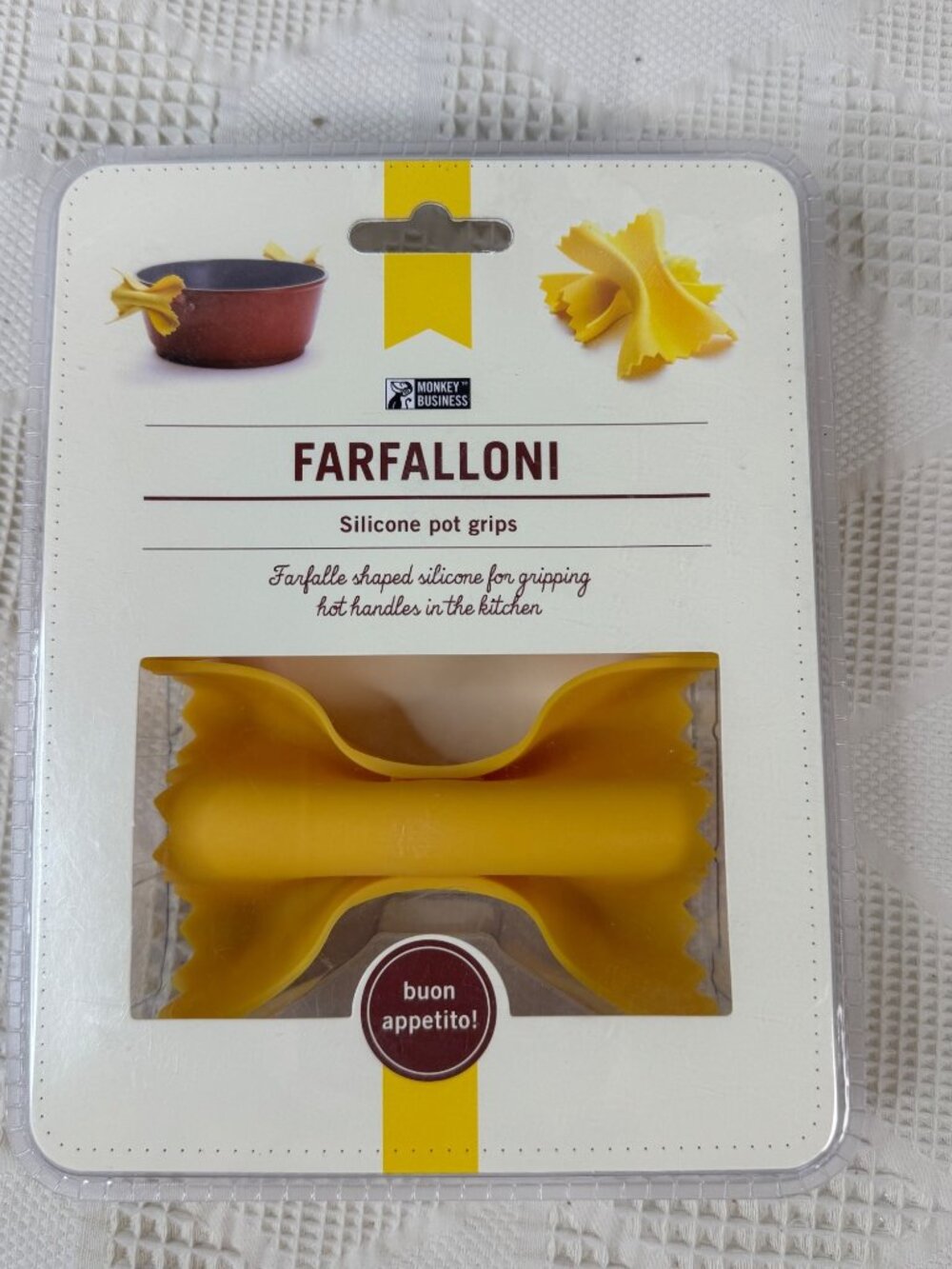 Farfalloni Silicone Pot Grips By Monkey Business Yellow Farfalle Shaped NIB